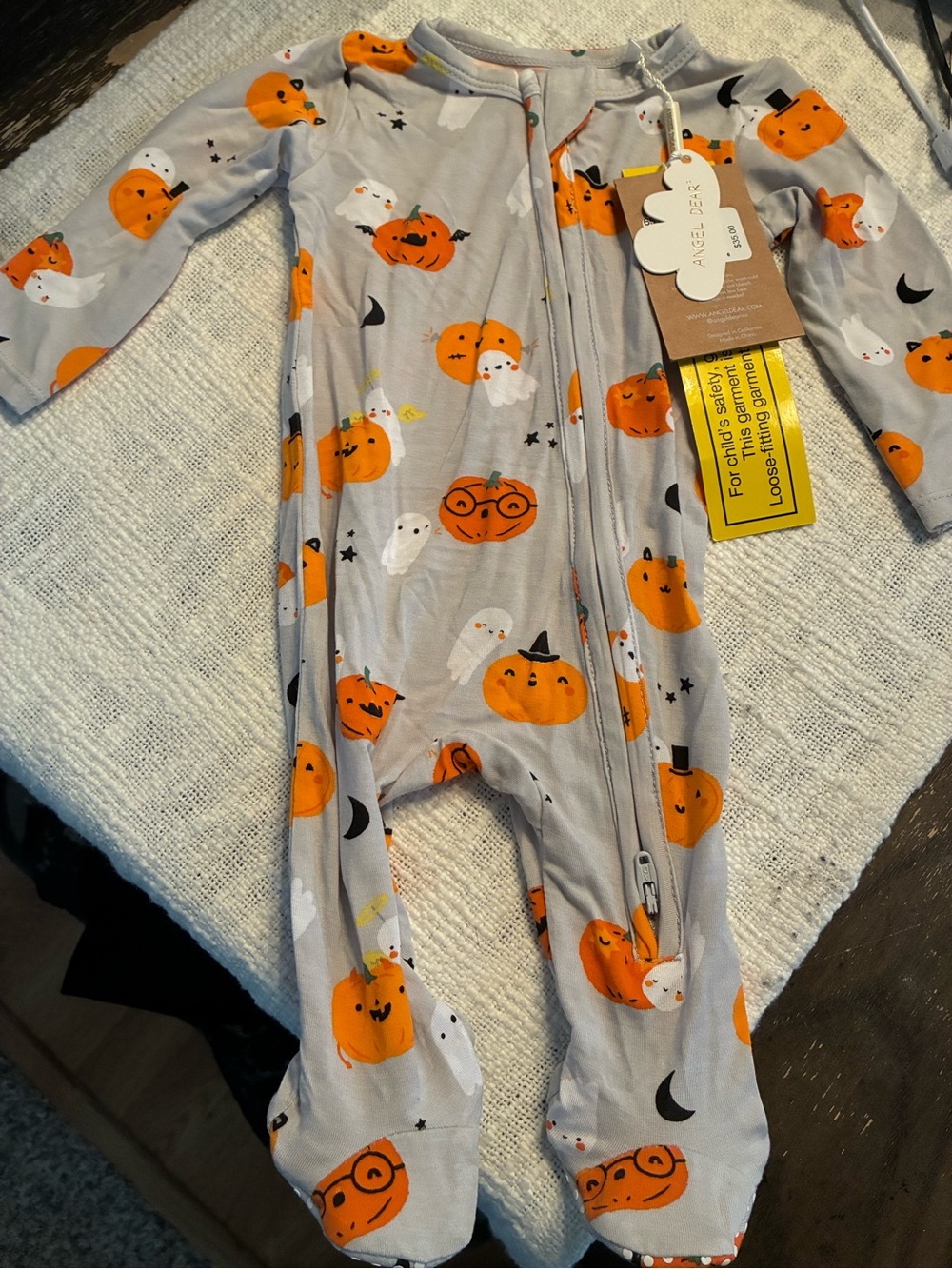 Angel Dear Gray Pumpkin & Ghost Zip Footed One-Piece
